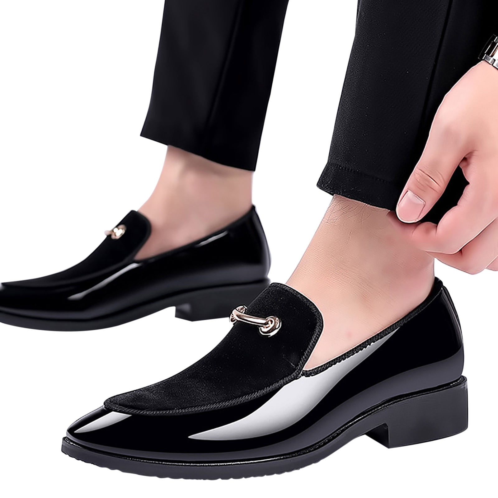 Handshe Glossy Leather Shoes for Men – Casual Low Heel Slip  display picture 2