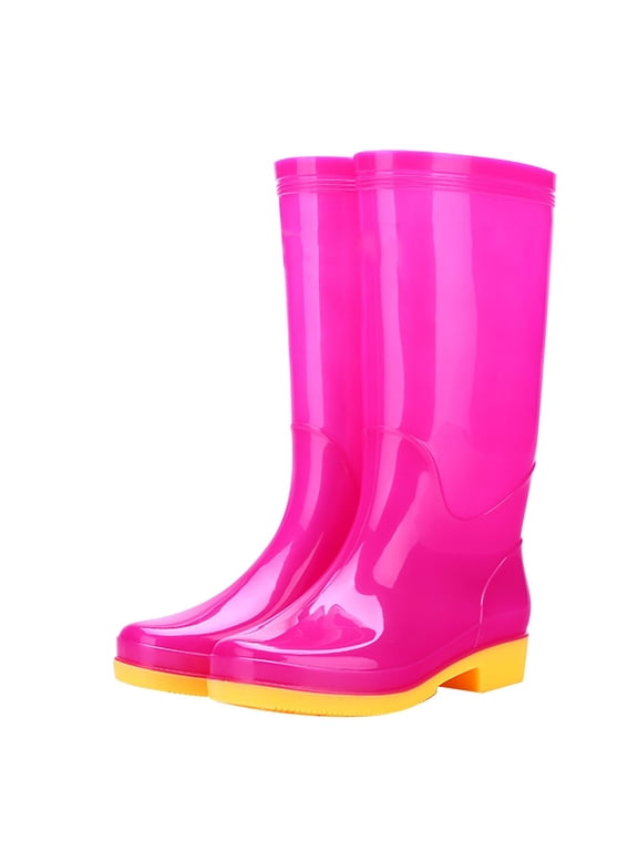 High-Cut Rain Boots for Adults – Slip-Resistant Waterproof Design with Fleece Lining & Leather Trim for Winter Weather & Outdoor Activities,Plus Size