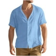 thumbnail image 1 of Handshe Men Casual Buttons Beach Print Turndown Short Sleeve Shirt Blouse, 1 of 4
