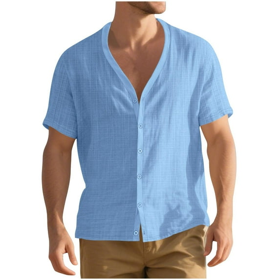 Handshe Men Casual Buttons Beach Print Turndown Short Sleeve Shirt Blouse