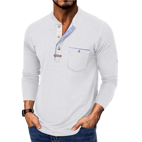 Handshe Men's Autumn Winter Casual Button Half Cardigan, Button-Detail Chest Pocket Long Sleeve Round Neck Shirt for Layered Looks, Casual Outings and Daily Wear,Plus Size
