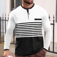 thumbnail image 1 of Handshe Men's Autumn Winter Striped Color Block Business Casual Button Half-Zip Long Sleeve Shirt, Office and Casual Wear Pullover Top,Plus Size, 1 of 6