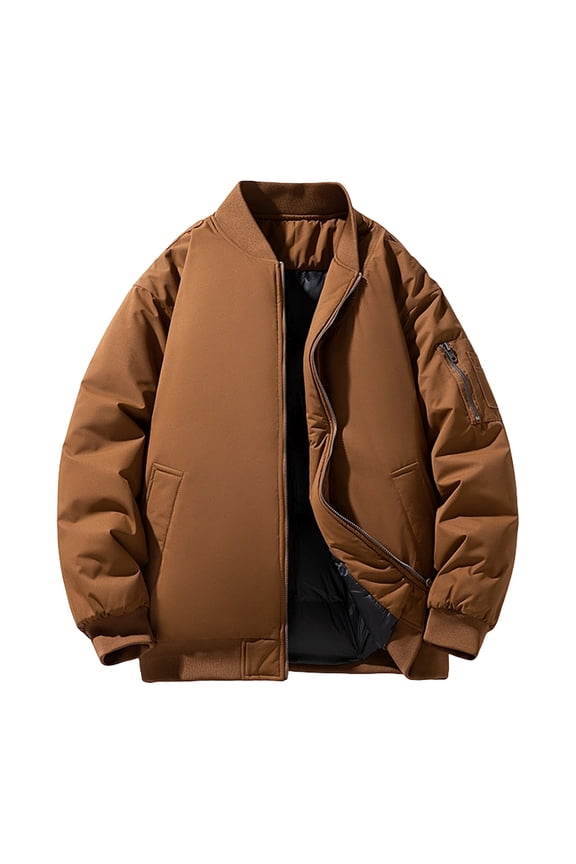 Men's Bomber Jacket, Solid Color Long Sleeve with Stand-Up Collar and Full-Zip Front, Cotton Material for Casual and Everyday Wear in Autumn and Spring