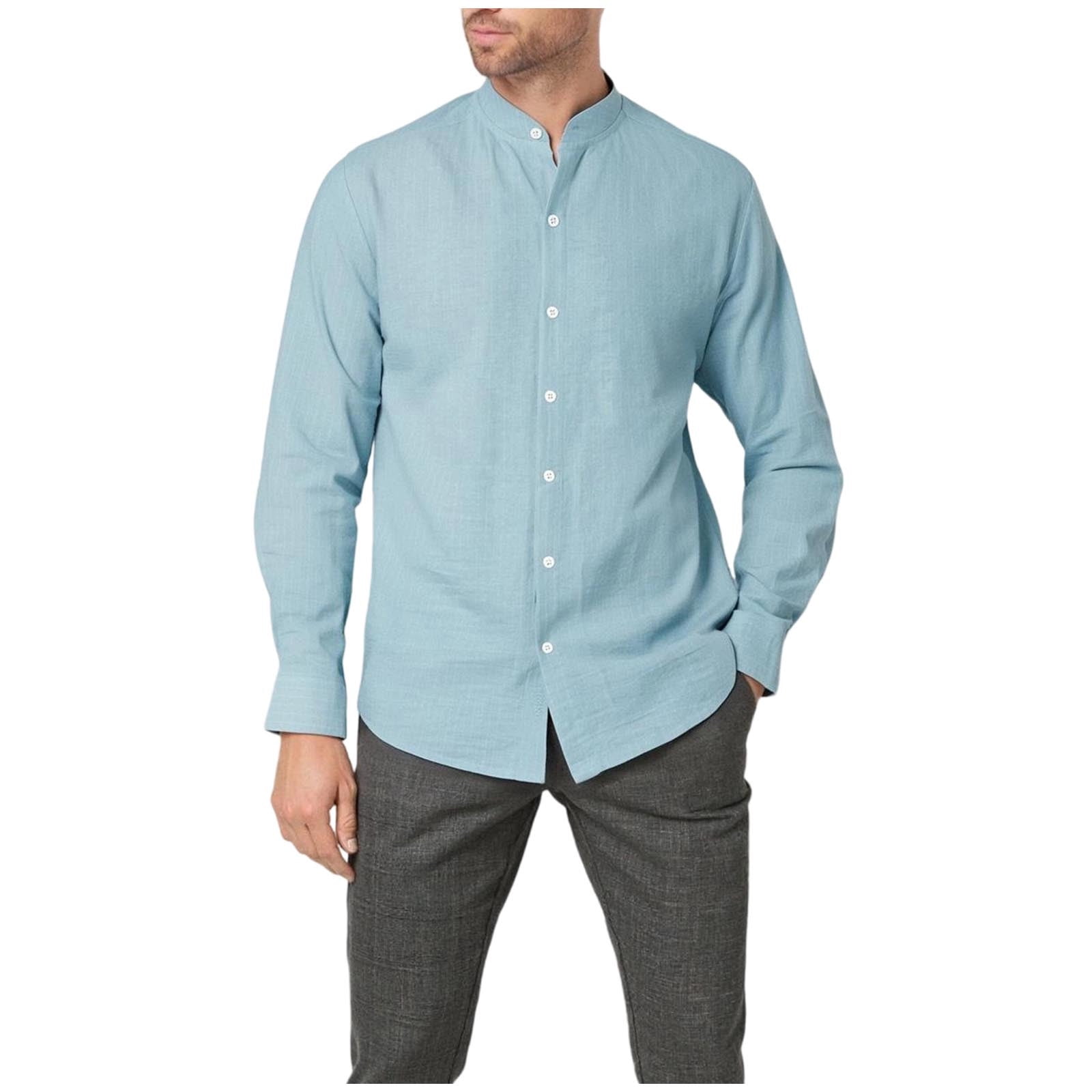 Handshe Men's Business Casual Shirts, Half-Button Design Casual Loose ...
