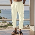 thumbnail image 1 of Handshe Men's Button-Decorated Pocket Cropped Pants with Solid Color Elastic Waistband Casual Comfort Fit, 1 of 4