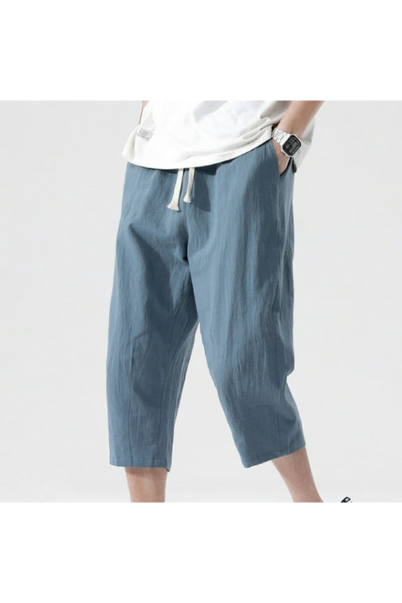 Men's Capri Pants Lightweight with Solid Color Pockets Breathable Casual Cropped Trousers