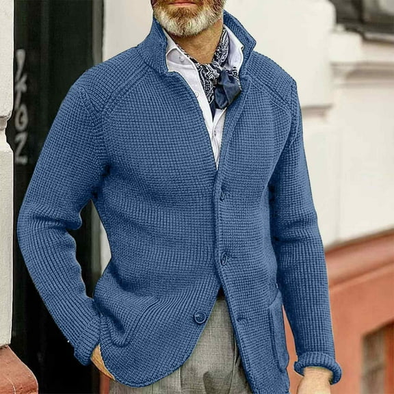 Handshe Men's Cardigan Sweater, Fashion Lapel Design with Button-Up Front and Pockets, Knitted Outerwear for Casual and Autumn Winter Outfits