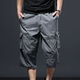 thumbnail image 1 of Handshe Men's Cargo Capris with Multi-Pocket Design and Elastic Waist, Summer Casual Solid Color Work Shorts,Plus Size, 1 of 7