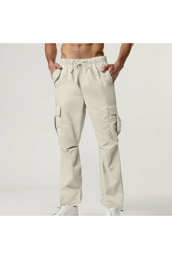 Men's Cargo Pants with Drawstring Pockets Elastic Waist Adjustable Cuffs Utility Work Pants,Plus Size
