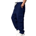 thumbnail image 1 of Handshe Men's Cargo Pants with Multiple Pockets, Solid Color, Loose Straight Leg Fit for Casual Outdoor and Daily Wear, 1 of 5