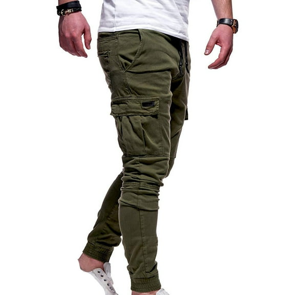 Handshe Men's Cargo Pants with Zipper Pockets Casual Comfortable Outdoor Workwear Sweatpants