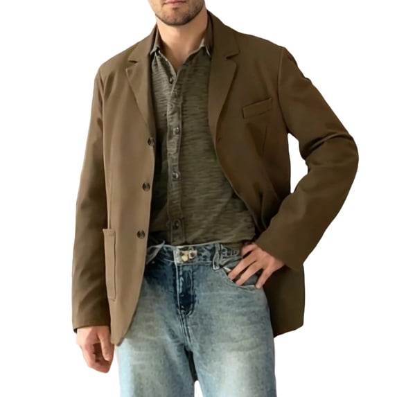 Handshe Men's Casual Blazer, Notched Lapel Design with Solid Color and Relaxed Fit, Lightweight Business Suit Jacket for Office, Daily Wear and Special Wear