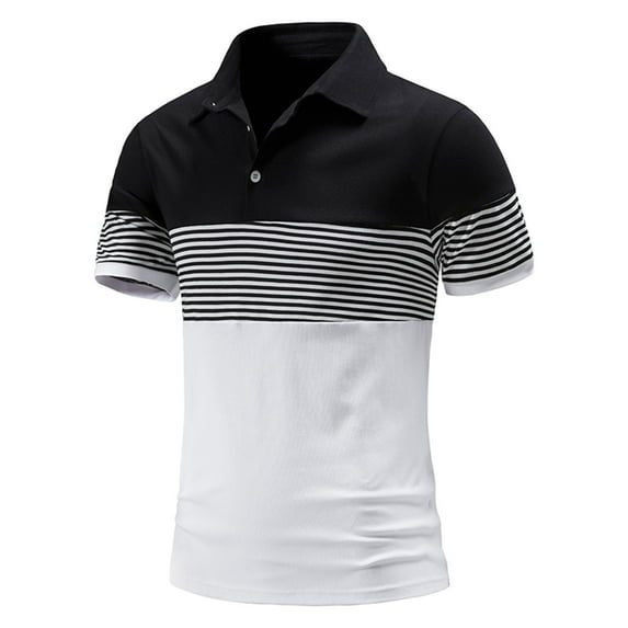 Handshe Men's Casual Button Short - Sleeve Plaid Colorblock Turndown Collar Pullover T - Shirt