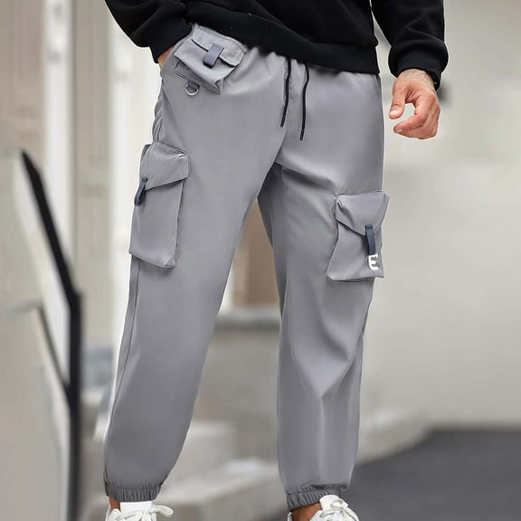 Handshe Men's Casual Cargo Jogger Pants with Drawstring Waist & Functional Pockets, Comfortable Outdoor Utility Sweatpants