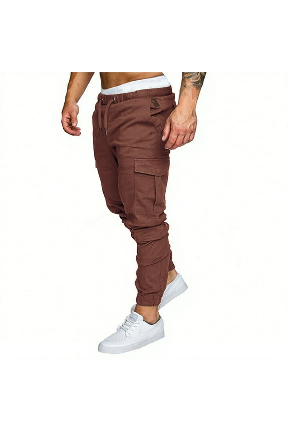 Men's Casual Cargo Joggers with Elastic Drawstring Waist and Multiple Pockets Comfortable Outdoor Sweatpants,Plus Size