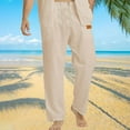 thumbnail image 1 of Handshe Men's Casual Elastic Drawstring Waist Relaxed Fit Straight Leg Summer Beach Pants Solid Color,Plus Size, 1 of 4