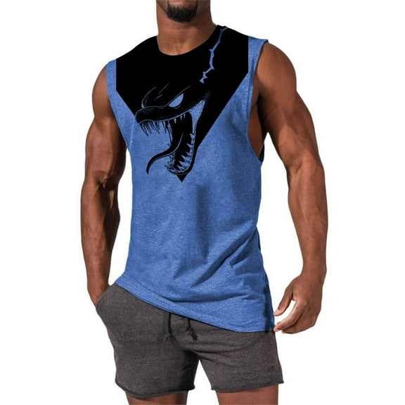 Handshe Men's Casual Fashion Printed Pullover, Round - Neck Sports Tank Top