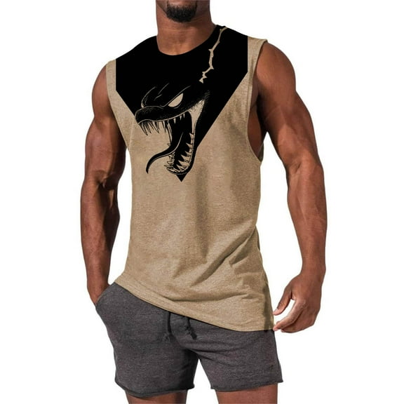 Handshe Men's Casual Fashion Printed Pullover, Round - Neck Sports Tank Top