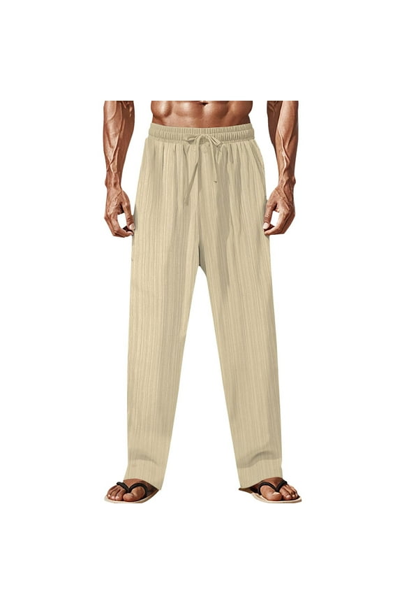 Men's Casual Fashion Solid Color Drawstring Elastic Waist Pants Summer Relaxed Fit Trousers