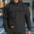 thumbnail image 1 of Handshe Men's Casual Fashion Solid Color Hooded Zip-Up Pocket T-Shirt, Long Sleeve Pullover Streetwear for Daily Outfits,Plus Size, 1 of 9
