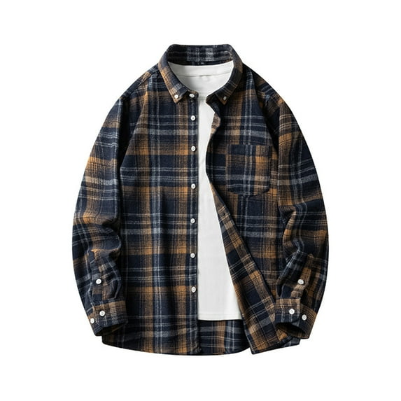Handshe Men's Casual Fashion Striped Long Sleeve Shirt, Button-Down Collar with Pockets, Stylish Casual Wear for Daily Outings and Office Attire,Plus Size