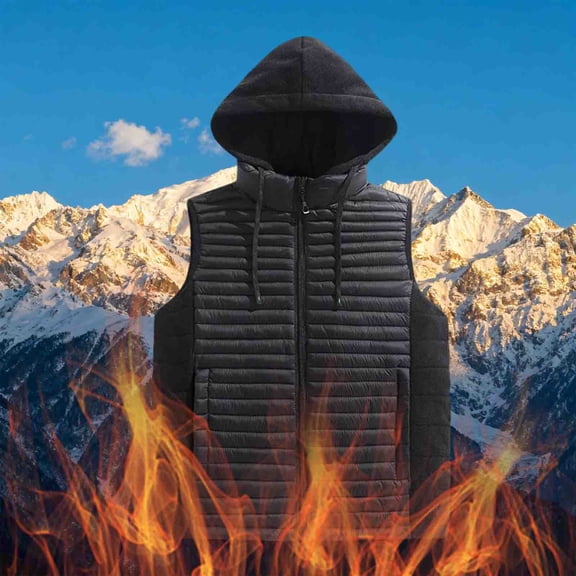 Handshe Men's Casual Fleece Hooded Vest, Solid Color with Zipper Pockets, Lightweight Thermal Cotton-Padded Sleeveless Jacket for Outdoor and Daily Wear