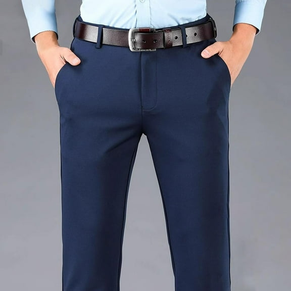 Handshe Men's Casual High-Stretch Suit Pants with Wrinkle-Resistant High-Waist No-Iron Business Formal Trousers,Plus Size