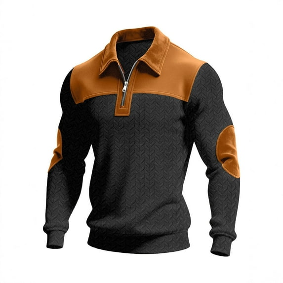 Handshe Men's Casual Jacket, Color-Block Long Sleeve with Collar and Zipper Front for Daily Wear and Outdoor Activities