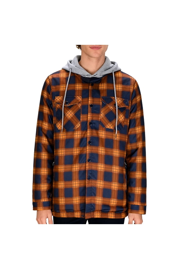 Men's Casual Jacket, Snap Buttons and Pockets, Fleece-Lined Hooded Long Sleeve for Fall Winter and Daily Use