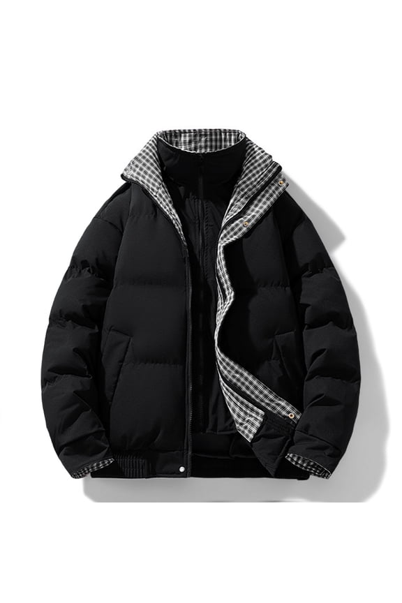 Men's Casual Jacket, Solid Color Thermal Stand Collar Zipper Front, Fashionable Sporty Cotton Coat for Daily Wear and Winter Warmth