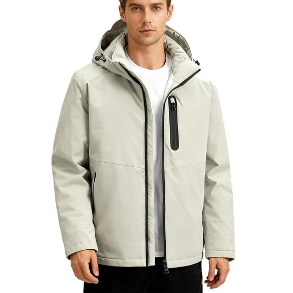 Handshe Men's Casual Jacket, Solid Color Zipper Front Long Sleeve Hooded with Pockets, Lightweight for Outdoor Activities and Daily Wear