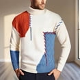 thumbnail image 1 of Handshe Men's Casual Knit Sweater Long Sleeve High Collar Colorblock Cable Knit Stretchy Elastic Fall Fashion Base Layer, 1 of 7