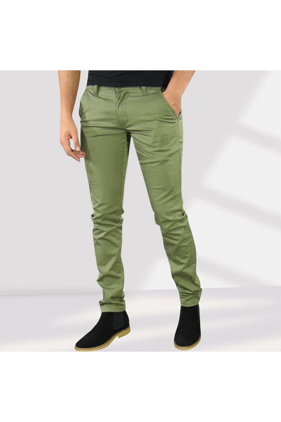 Men's Casual Lightweight Pants with Solid Color Tapered Mid-Rise Button Closure Multi-Pockets Business Casual Everyday Office Ready,Plus Size