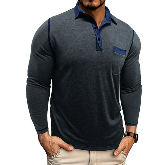 Handshe Men's Casual Long Sleeve Shirt, Solid Color Button-Down Collar with Front Pockets, Stylish Versatile Design for Casual Outwear and Daily Wear