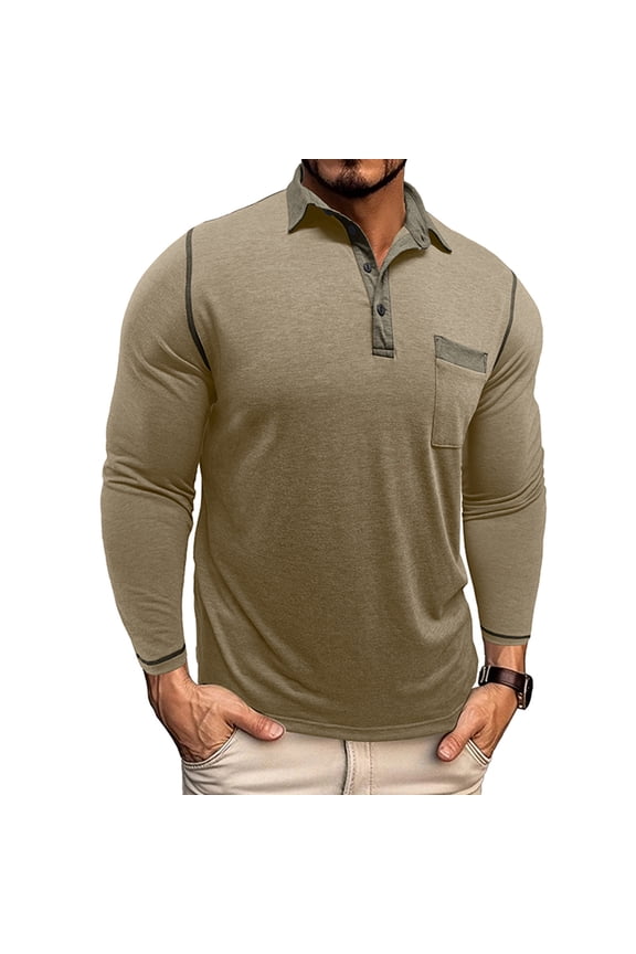 Men's Casual Long Sleeve Shirt, Solid Color Button-Down Collar with Front Pockets, Stylish Versatile Design for Casual Outwear and Daily Wear