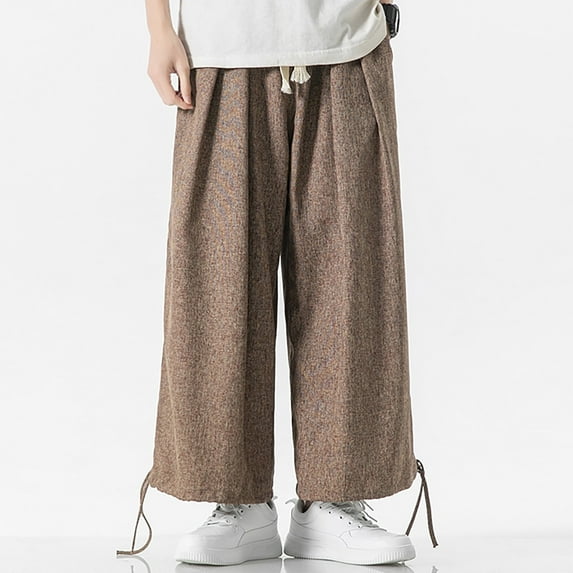Handshe Men's Casual Outdoor Sweatpants with Tapered Cuff Lightweight Cotton-Linen Breathable Comfort