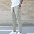 thumbnail image 1 of Handshe Men's Casual Pants with Checkered Pockets, Cuffed Hem, and Elastic Drawstring Waist for Comfortable Outdoor Wear,Plus Size, 1 of 3