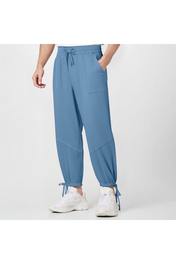 Men's Casual Pants with Drawstring Cuffs Elastic Waist and Pockets Solid Color Casual Wear,Plus Size