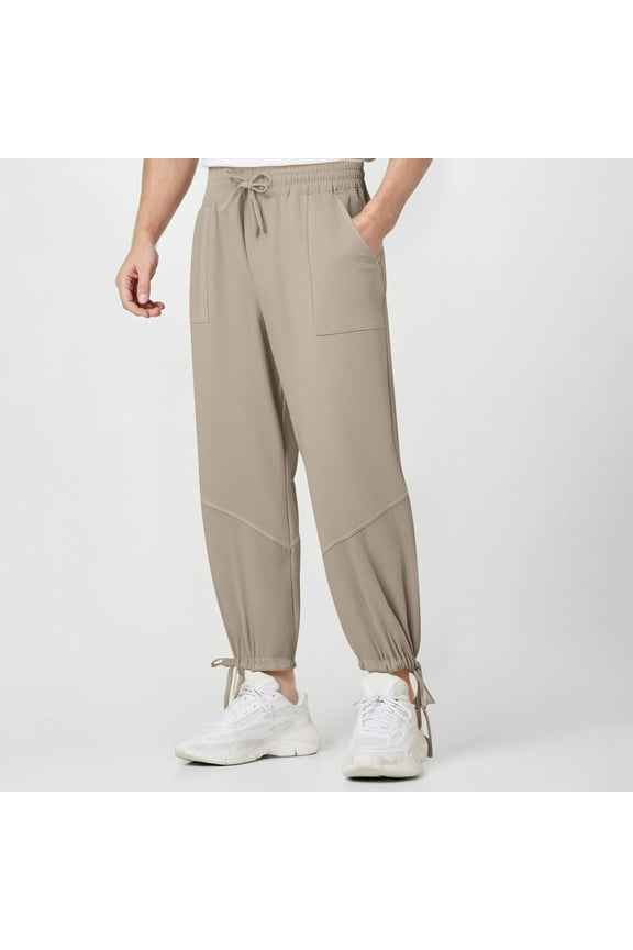 Men's Casual Pants with Drawstring Cuffs Elastic Waist and Pockets Solid Color Casual Wear,Plus Size