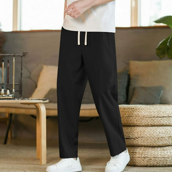 Handshe Men's Casual Pants with Drawstring Pockets and Elastic Waistband for Comfortable Outdoor Wear