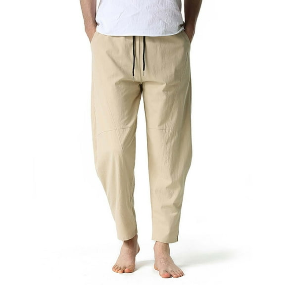 Handshe Men's Casual Pants with Drawstring Waist and Pockets, Solid Color Comfort Fit for Everyday Wear