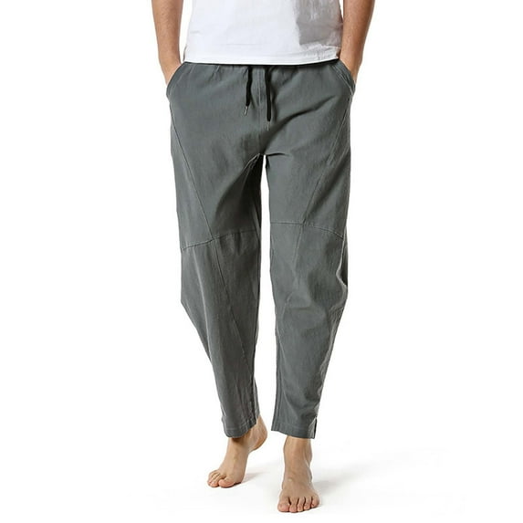Handshe Men's Casual Pants with Drawstring Waist and Pockets, Solid Color Comfort Fit for Everyday Wear