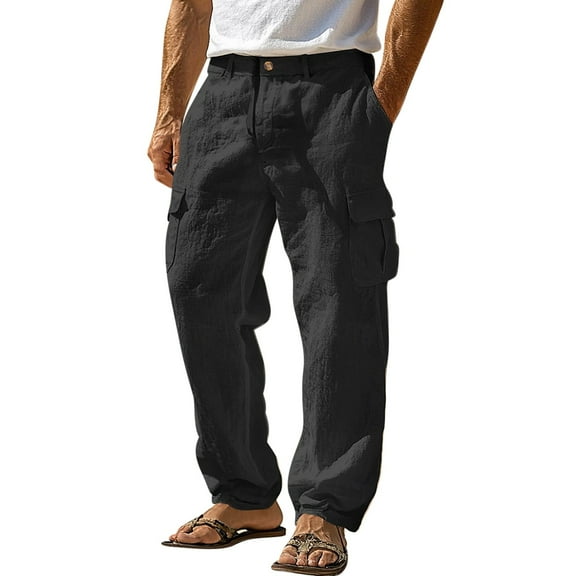 Handshe Men's Casual Pants with Multiple Pockets and Straight Leg Comfortable Breathable Outdoor Long Pants,Plus Size