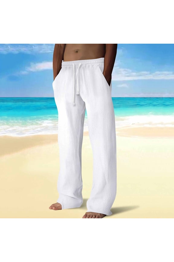 Men's Casual Relaxed-Fit Pants with Drawstring Waist and Side Pockets Breathable Straight-Leg Outdoor Lounge Pants,Plus Size