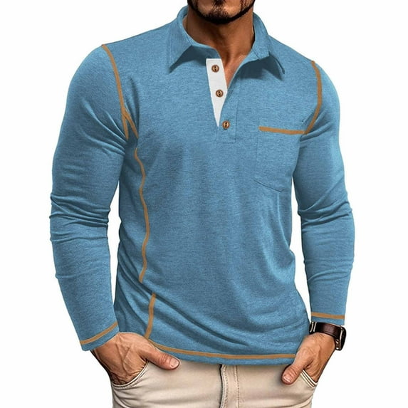 Handshe Men's Casual Shirt, Solid Color with Half Button Front and Pocket, Relaxed Fit for Daily Wear