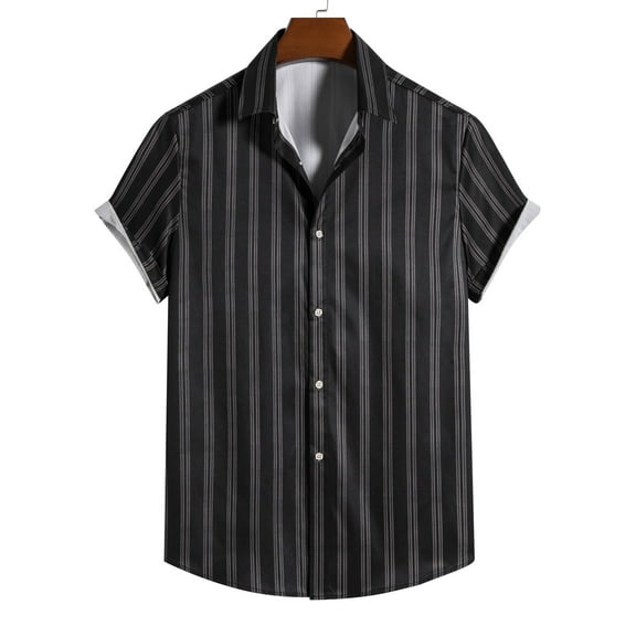Handshe Men's Casual Slim Printed Button - Lapel Short - Sleeve Shirt