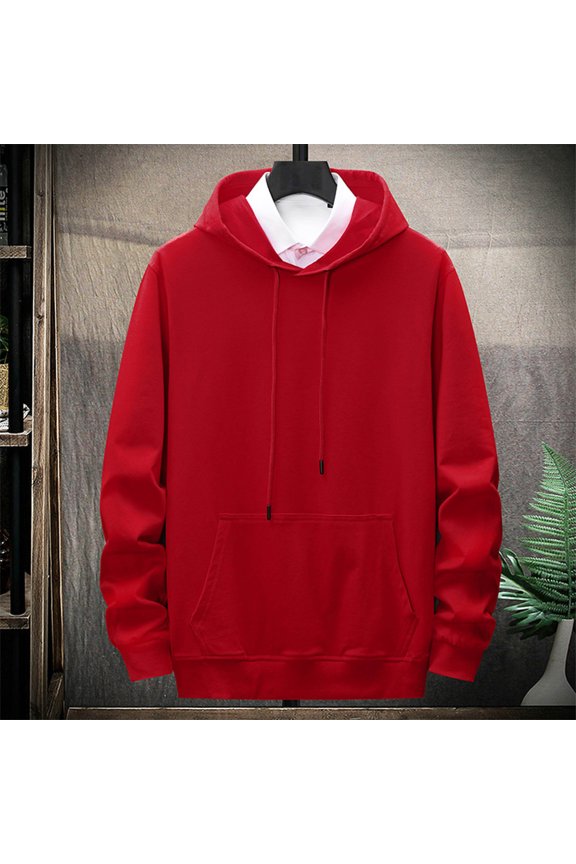 Men's Casual Solid Color Hooded Sweatshirt, Adjustable Drawstring Kangaroo Pocket Stylish Pullover, Outdoor Jacket for Daily Wear and Urban Adventures,Plus Size