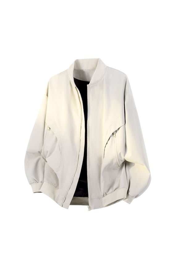 Men's Casual Solid Color Long Sleeve Stand Collar Zippered Pocket Jacket, Lightweight Outerwear for Outdoor Daily Wear