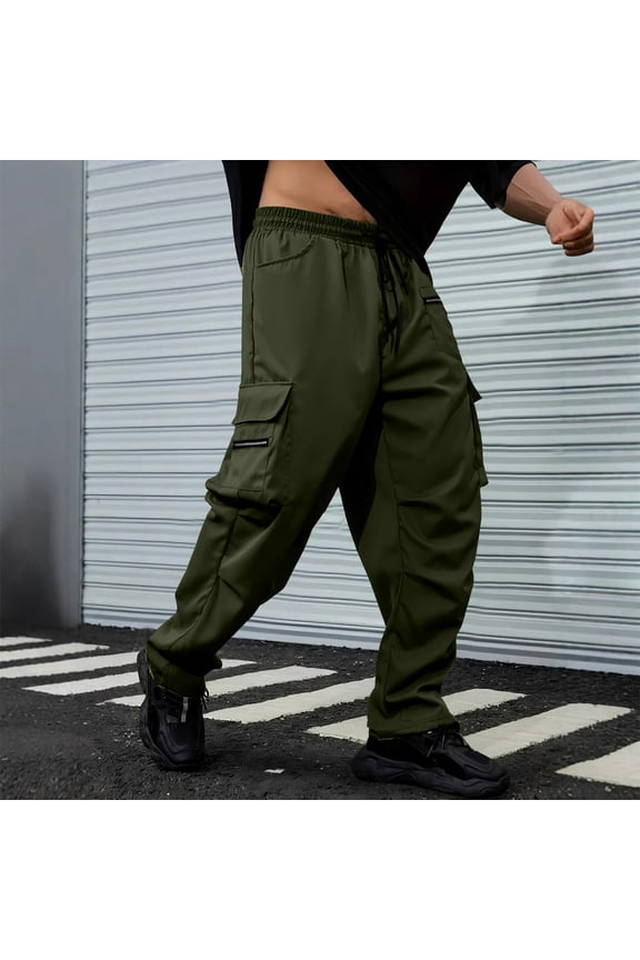 Men's Casual Solid Color Pants with Drawstring Elastic Waist Comfortable Stylish Outdoor Wear,Plus Size
