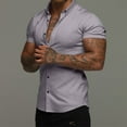 thumbnail image 1 of Handshe Men's Casual Solid Slim - Fit Turn - Down Collar Button Short - Sleeve Business Shirt, 1 of 8